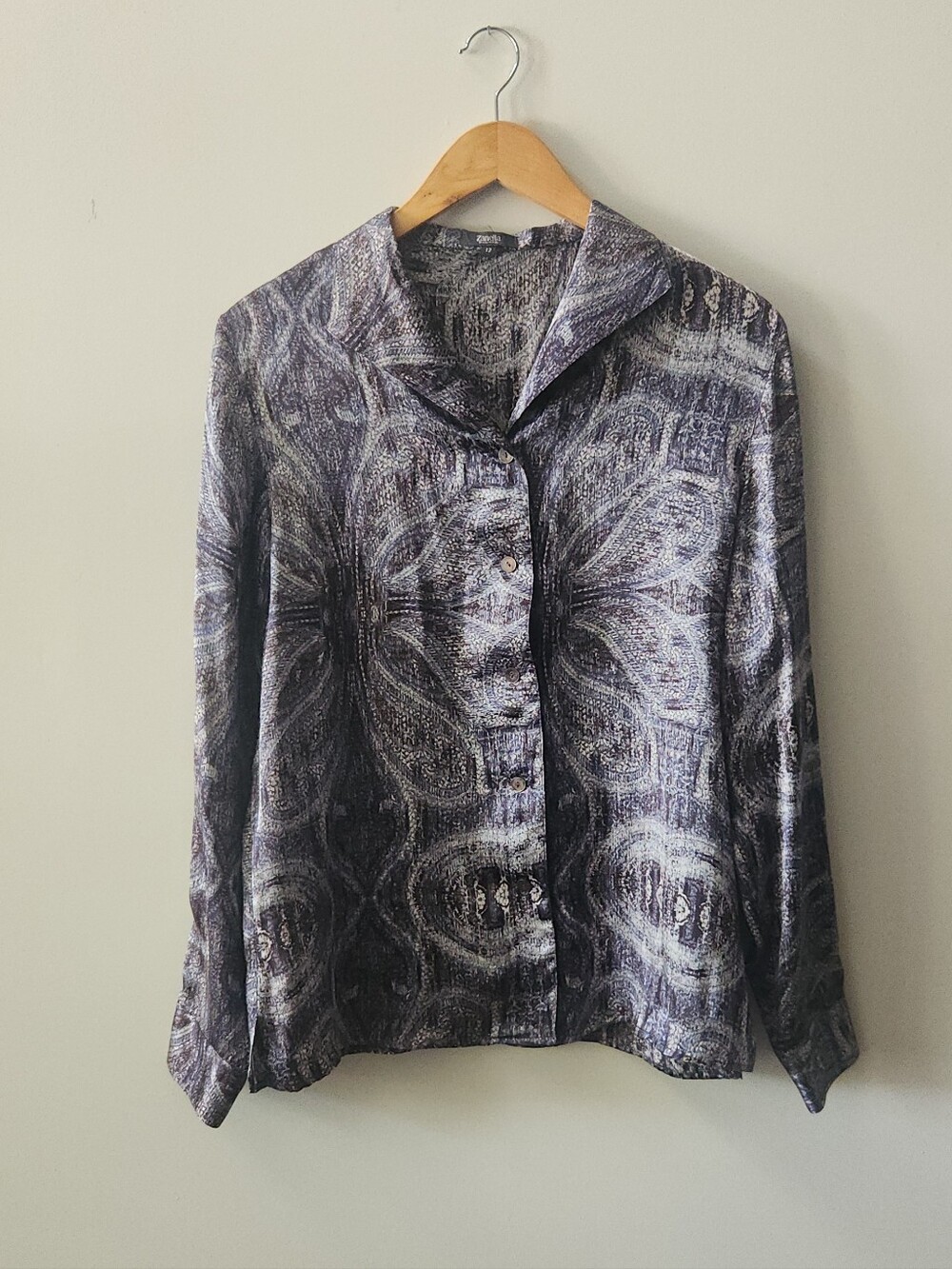 Vintage Zanella 100% Silk Abstract Paisley Button Up Blouse Size 12